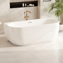 Esme Gloss White Acrylic Back to Wall Bath with Overflow